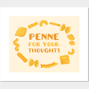 "Penne for your Thoughts" - pasta pun in yellow - Food of the World: Italy Posters and Art